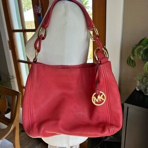 Michael Kors Coral Pink Leather Shoulder Bag